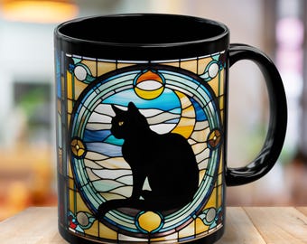 Stained Glass Cat Mug, Elegant Coffee Cup, Cat Lover Gift, Home Decor, Unique Beverage Container, Ideal for Cat Themed Parties
