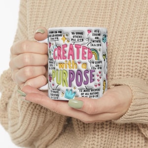 Created with a Purpose, Inspirational Mug, Bible Verses Christian Coffee Cup, Scripture Quote Tea Mug, Faith Motivational Drinkware