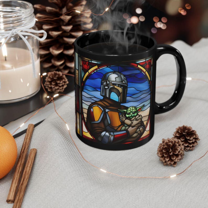 Stained Glass Mandalorian Mug 2.0, Star Wars Collectible, Geek Gift, Coffee Cup for Fans, Mandalorian Merchandise image 3