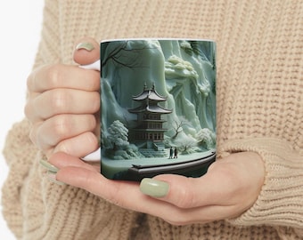 Japanese Serene Mountain Landscape, Tea Cup, Coffee Mug, Gift Mug, Nature Lover Gift, Zen Lover