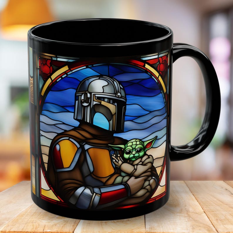 Stained Glass Mandalorian Mug 2.0, Star Wars Collectible, Geek Gift, Coffee Cup for Fans, Mandalorian Merchandise image 1