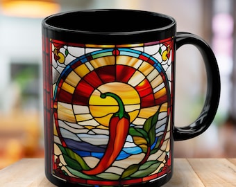 Stained Glass Chili Pepper Mug, Colorful Coffee Cup, Unique Kitchen Decor, Art Inspired Drinkware, Ideal for Chili Heads, Spicy Mug