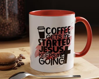 Kaffee lässt mich angefangen, Jesus hält mich los Zitat, inspirierende Kaffeetasse, treue Kaffeetasse, religiöses Trinkgeschirr, christlich