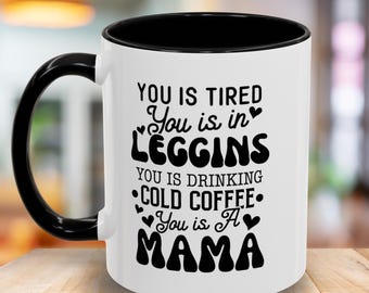 Mama's Cold Coffee Accent Mug - Funny Mom Gift, Coffee Lover's Mug, Mother's Day Present, Black Handle Ceramic Cup