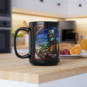 Stained Glass Mandalorian Mug 2.0, Star Wars Collectible, Geek Gift, Coffee Cup for Fans, Mandalorian Merchandise image 5