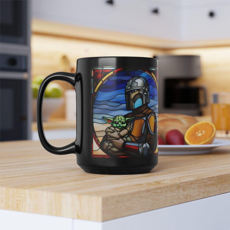 Stained Glass Mandalorian Mug 2.0, Star Wars Collectible, Geek Gift, Coffee Cup for Fans, Mandalorian Merchandise image 5
