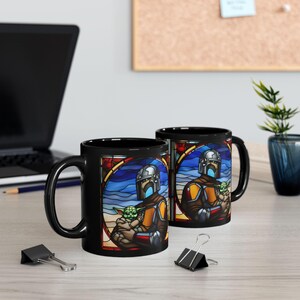 Stained Glass Mandalorian Mug 2.0, Star Wars Collectible, Geek Gift, Coffee Cup for Fans, Mandalorian Merchandise image 2