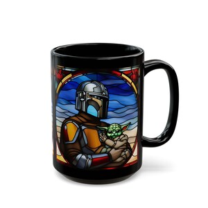 Stained Glass Mandalorian Mug 2.0, Star Wars Collectible, Geek Gift, Coffee Cup for Fans, Mandalorian Merchandise image 4