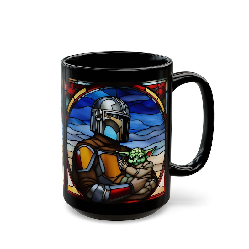 Stained Glass Mandalorian Mug 2.0, Star Wars Collectible, Geek Gift, Coffee Cup for Fans, Mandalorian Merchandise image 4