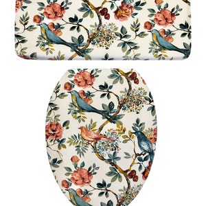 Bathroom Decor Garden Birds LINED Toilet Seat Lid & Tank Lid Cover Set Decoration Home Gift Audrey Belisle