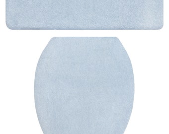 Bathroom Decor Light Powder Blue Terry Cloth  LINED  Toilet Seat Lid Cover Set Decoration Home Gift Audrey Belisle