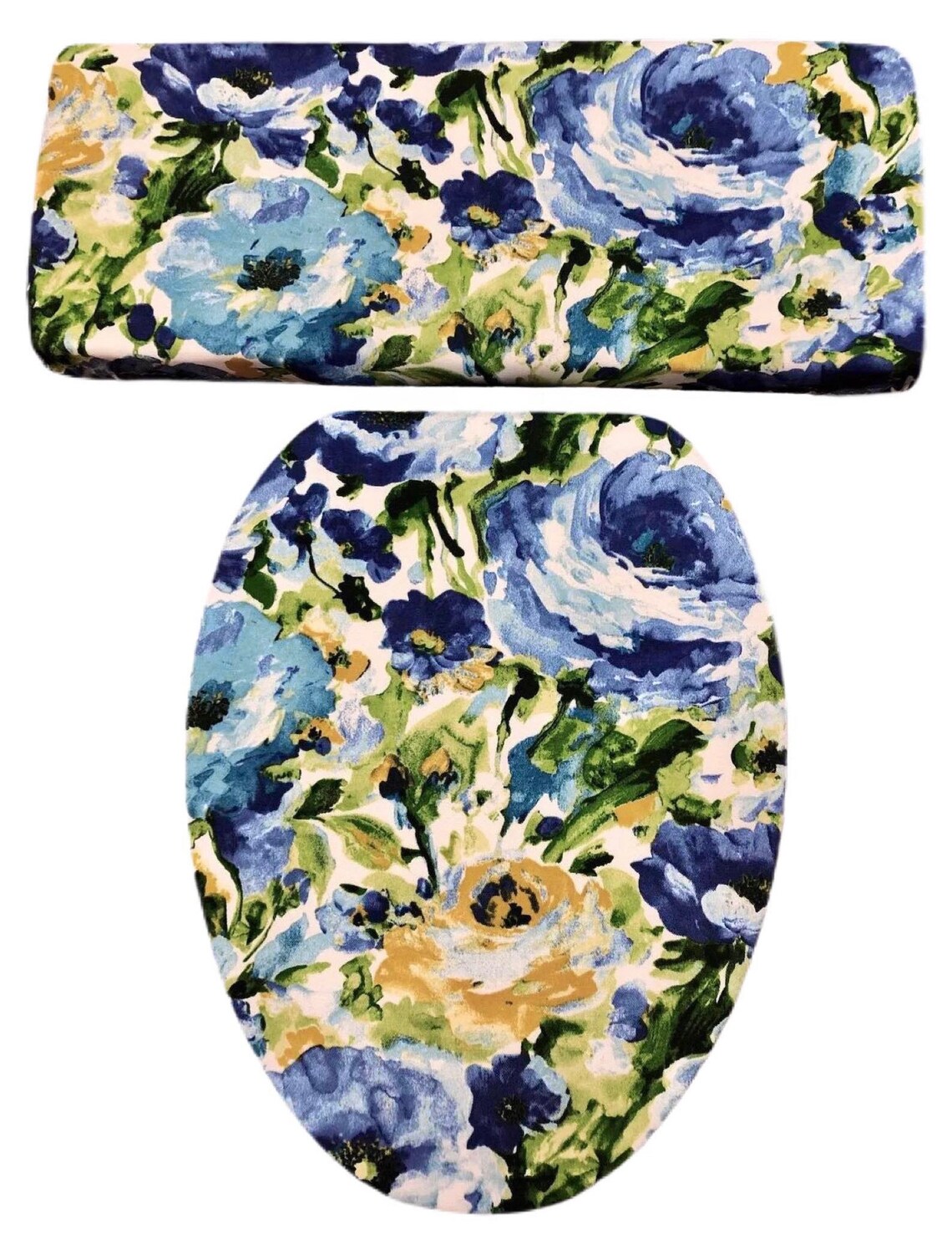 Blue Yellow White Floral Toilet Seat & Tank Lid Cover Set Etsy
