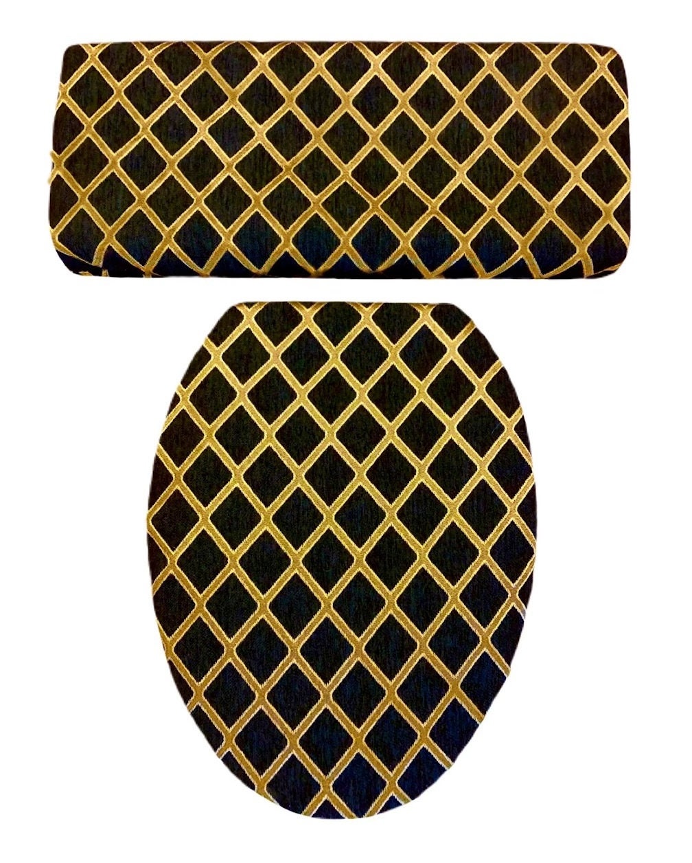 Black Gold Diamond Velvet Toilet Seat Lid Cover sold by Antigua