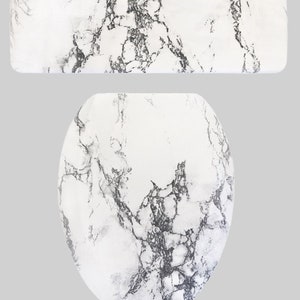 Bathroom Decor Black Gray White Faux Marble Fabric Toilet Seat Lid & Tank Lid Slipcover Set Decoration Home Gift