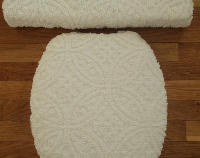 Ivory Chenille Toilet Seat Cover Set Etsy