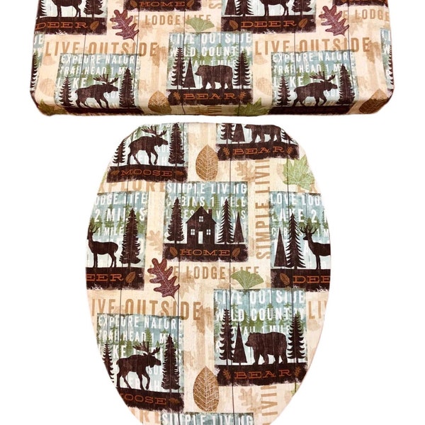 Bathroom Decor Bear Moose Deer Toilet Seat Lid & Tank Lid Cover Set Decoration Home Gift Audrey Belisle