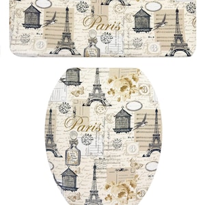 Bathroom Decor Paris France Eiffel Tower Beige Toilet Seat Lid & Tank Lid Slipcover set Decoration Home Gift