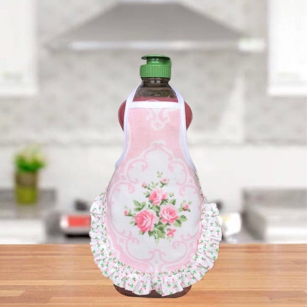 Rose Pink Ruffle Dish Soap Bottle Apron - fits 25 oz - By Audrey Belisle for Love Vanilla Rose Kitchen Decor Gift