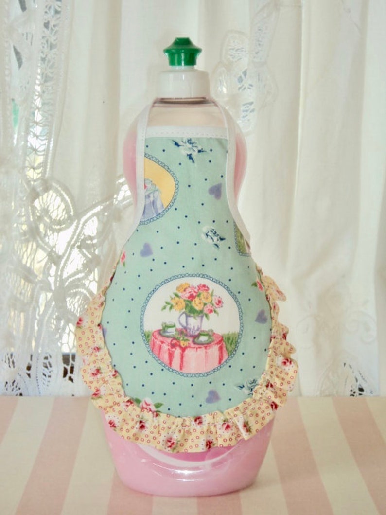 Garden Tea Time Dish Soap Bottle Apron Ruffle fits 25 oz.