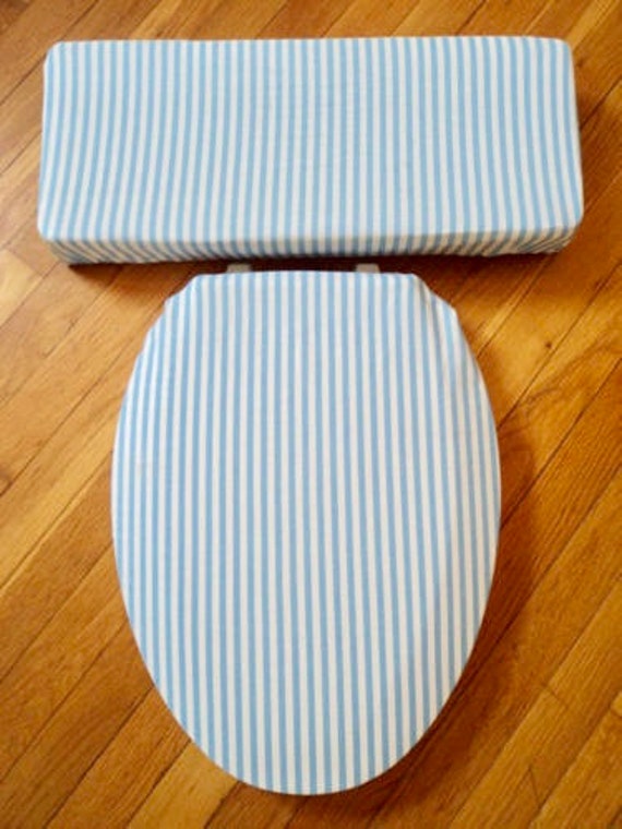 Light Blue Stripe Toilet Seat Cover Set
