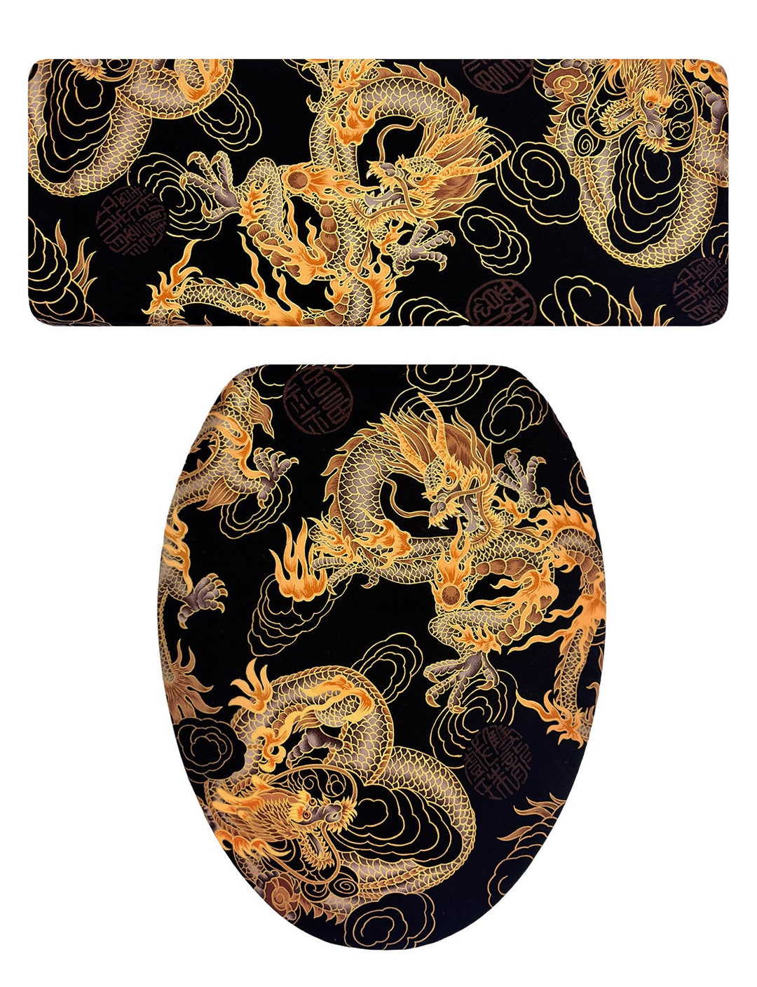 Black and Gold Dragon Toilet Seat Lid & Tank Lid Cover Set Etsy