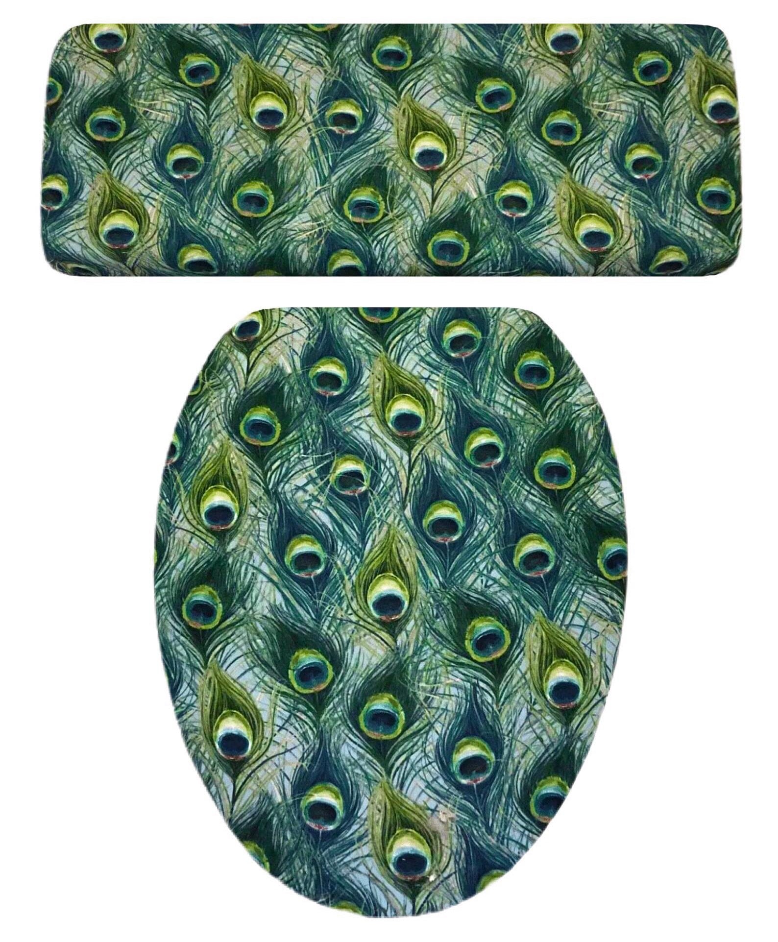 Bathroom Decor Peacock Feathers Toilet Seat Lid & Tank Lid Slipcover Set Decoration Home Gift