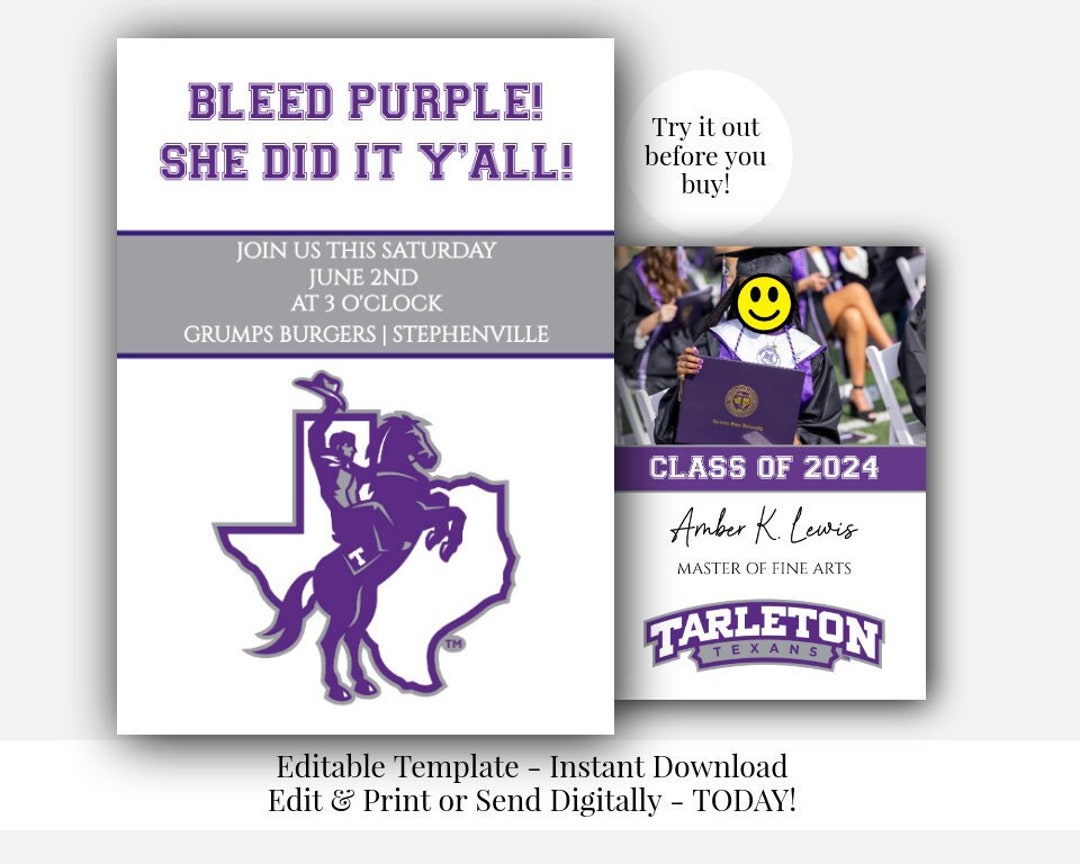 Graduation Party Invitation, Tarleton Graduate, Custom Grad Invites