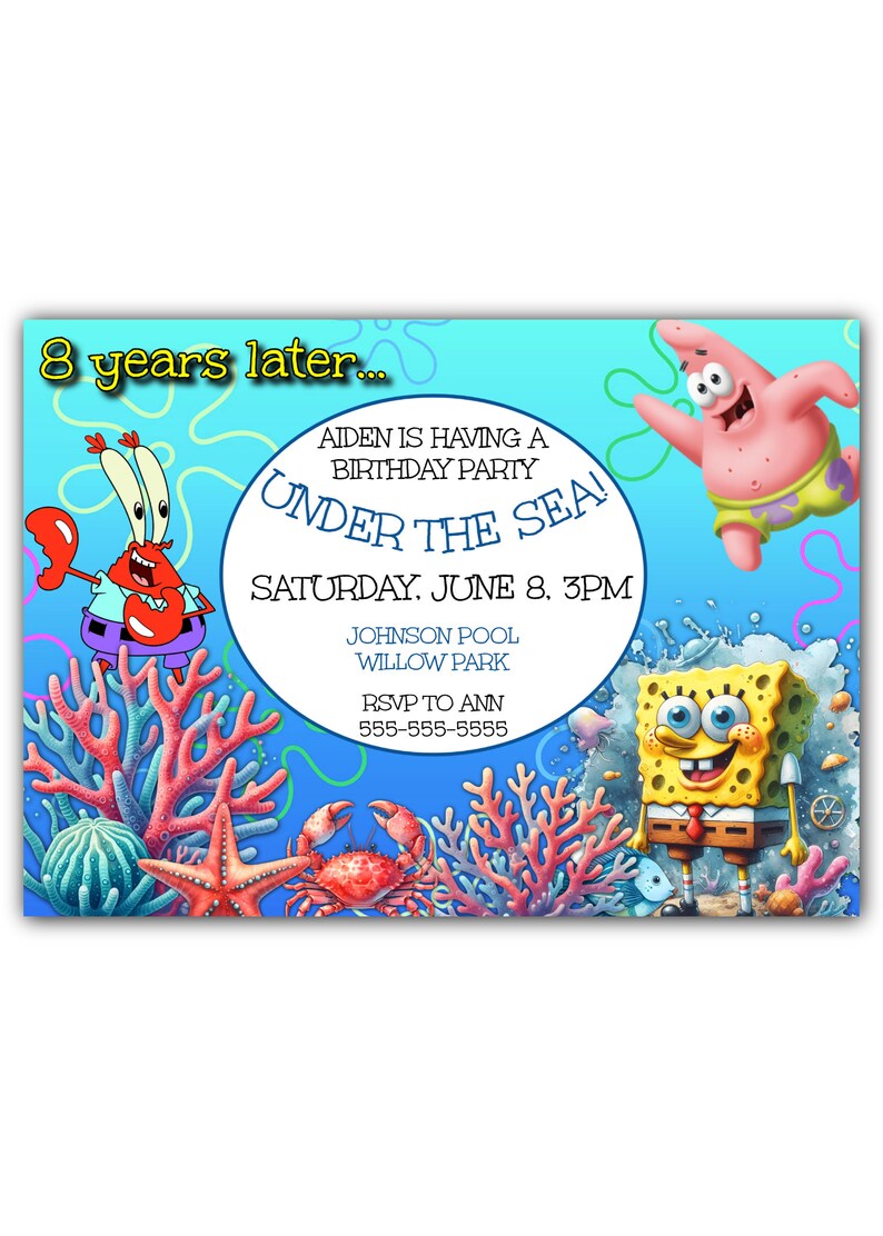 Spongebob Themed Birthday Invitation Template Printable & Digital ...