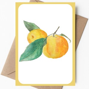 Biglietto d'auguri con frutta arancione – Biglietto fatto a mano 5x7 da pittura a guazzo originale – Arte botanica di agrumi – Interno vuoto – Biglietto di incoraggiamento