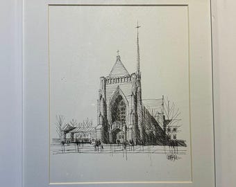 Första presbyterianska kyrkan i Oklahoma City, inramad med penna och bläck.