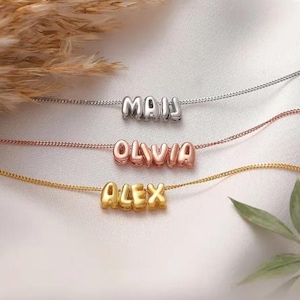 Collar con nombre y letra de globo/burbuja de oro de 14 quilates: colgante personalizado en 3D.