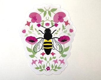 Bee in Flowers Die Cut Sticker