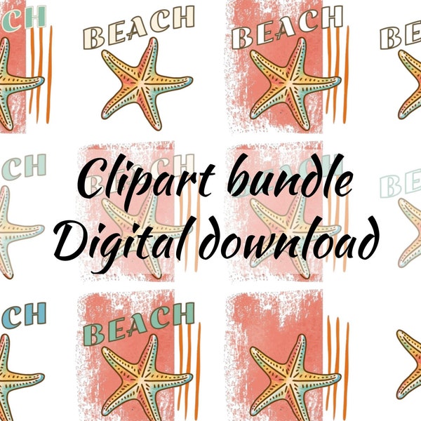 12 Starfish Beach Abstract Clip Art Bundle Set -PNG- Starfish on an Abstract Pink Background Clip Art Set.