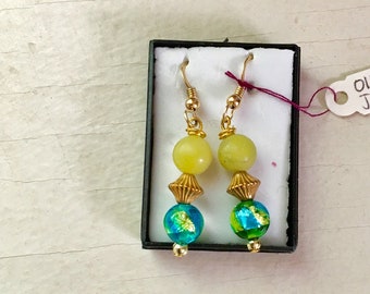 Olive Jade & Glass Earrings