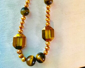 Pearl, Tiger Eye and Glass Necklace