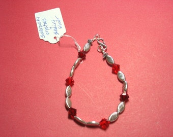 Silver and Red Swarowski Crystals Bracelet