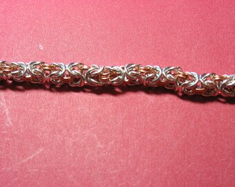 Sterling Silver and Copper Byzantine Chain Maille Bracelet