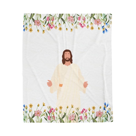 Inspirational Jesus Plush Blanket, Cozy Home Decor, Faith Gift, Religious Blanket, Spring Decoration, Easter Gift