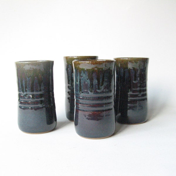 Pottery Tumblers 10 oz Set of 4, Stoneware Tumblers, Ceramic Tumblers