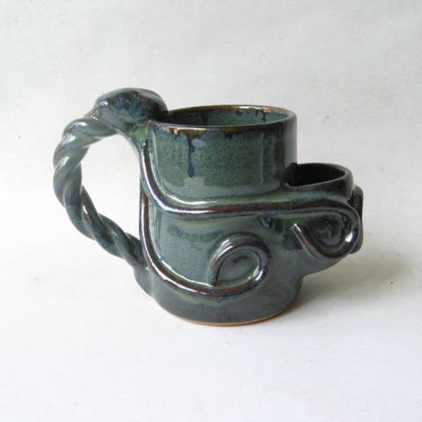 Tea Mug with Octopus Handle, Mug with Teabag Holder, Mug with Teabag Pouch, Octopus Lover Gift