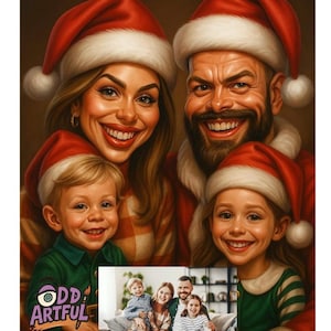 Divertente caricatura di famiglia festiva personalizzata • Regalo di Natale • Stampa artistica per le vacanze • Disegno di cartone animato divertente da foto • Download digitale