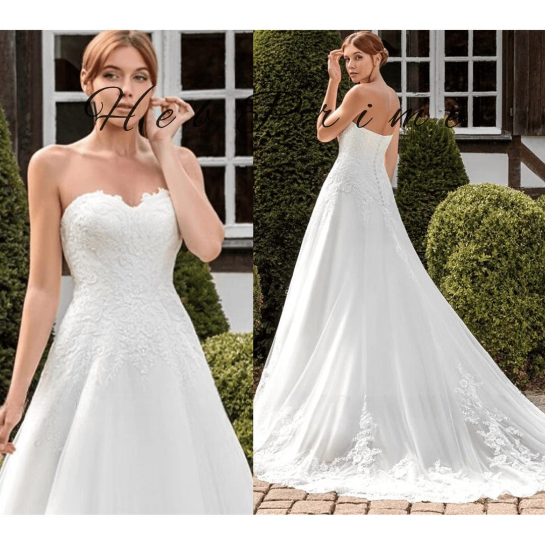 A-Line Strapless Sleeveless Tulle Wedding Dresses with Beading Rhinestones