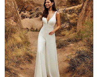 Lace Bridal Jumpsuit with Detachable Tulle Skirt 2-Piece Wedding Dress