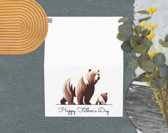 Tarjeta del Día del Padre Papa Bear y Baby Bear - Tarjeta de felicitación minimalista hecha a mano para papás, lindo diseño de animales, perfecto para el Día del Padre
