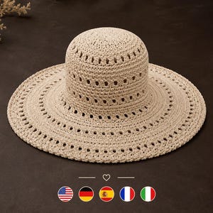 Häkelanleitung für einen Basthut (PDF), Sommerhut-Häkelanleitung, Basthut mit breiter Krempe, Strandhut-Tutorial, Sofort-Download