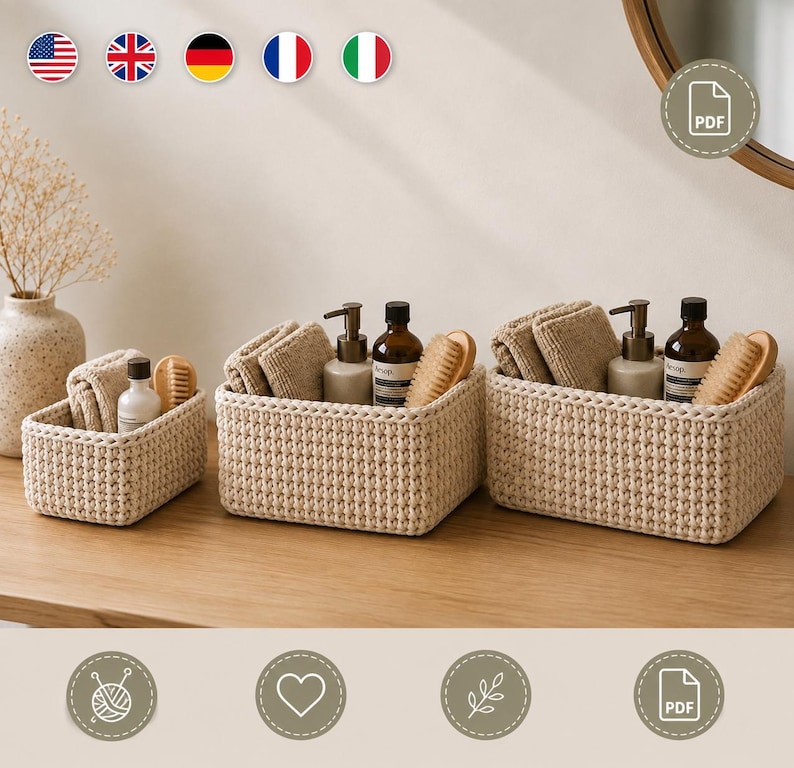 Crochet Basket Pattern PDF, Rectangular Basket Crochet Pattern, Storage Basket Pattern, T Shirt Yarn Basket, Beginner Crochet PDF image 3