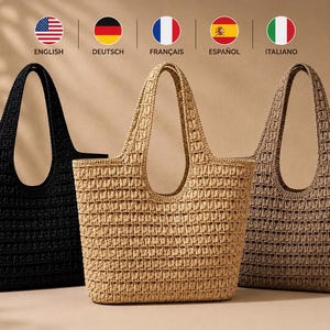 Crochet Raffia Tote Bag Pattern PDF, Summer Shoulder Bag, Beach Tote Crochet Pattern, Boho Market Bag, Digital Download