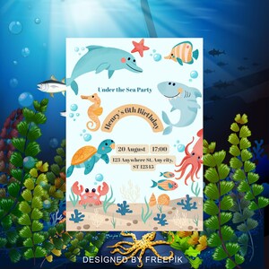 Oneder the Sea Birthday Invitation Printable, Under the Sea Editable Template, 1st Birthday Invite, Ocean Animals Boys Under the Sea Invite