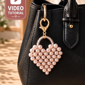 Patrón para llavero de corazón con perlas, tutorial para llavero con cuentas, PDF digital + videotutorial
