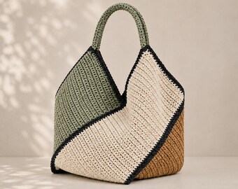 Patrón de bolso de mano tejido a crochet en PDF, patrón de bolso de rafia, bolso de playa de verano, tutorial de bolso de mano a crochet, descarga instantánea.